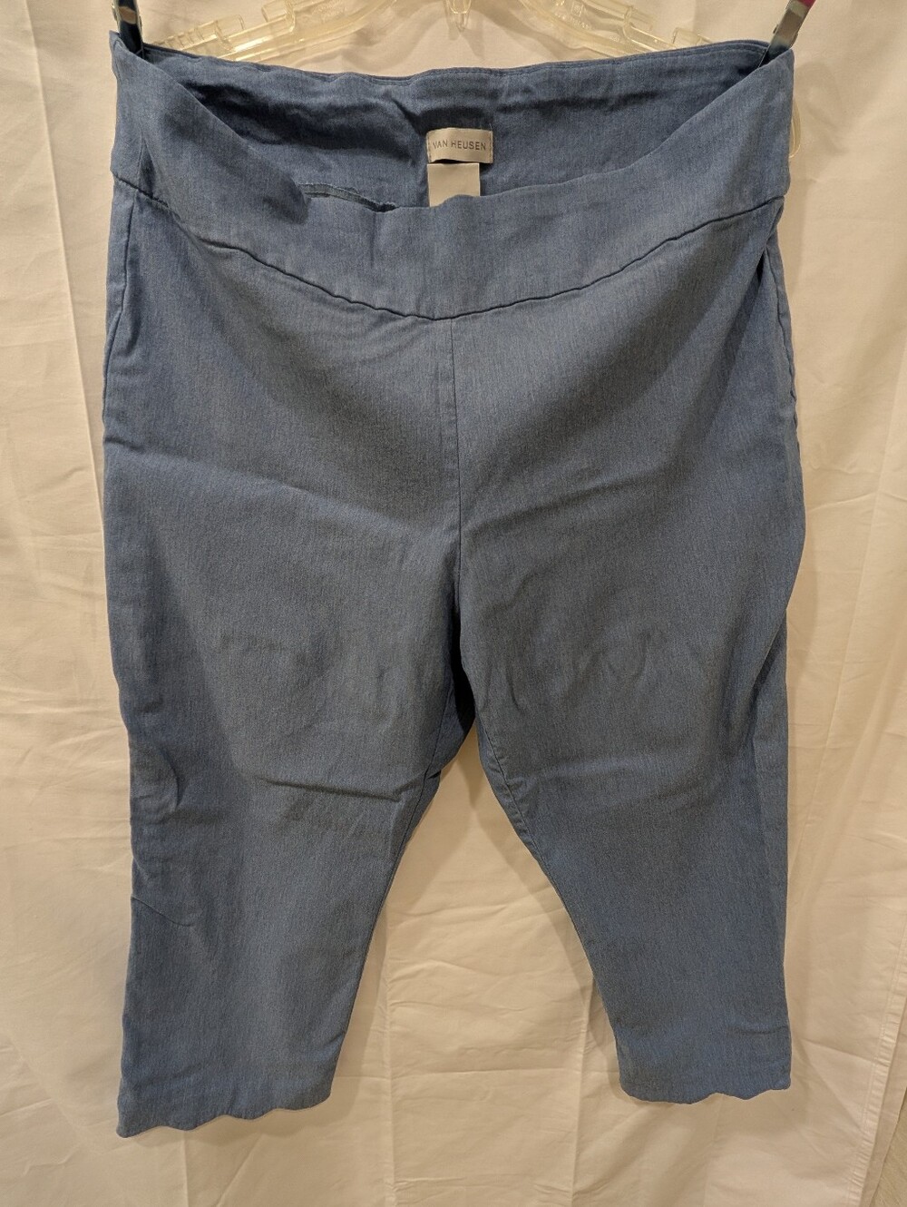 Van Heusen Stretch Extensible Scalloped Hem Crop Capri Pants Blue Size 16